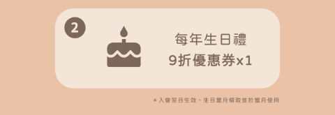 每年生日禮 9折優惠券x1